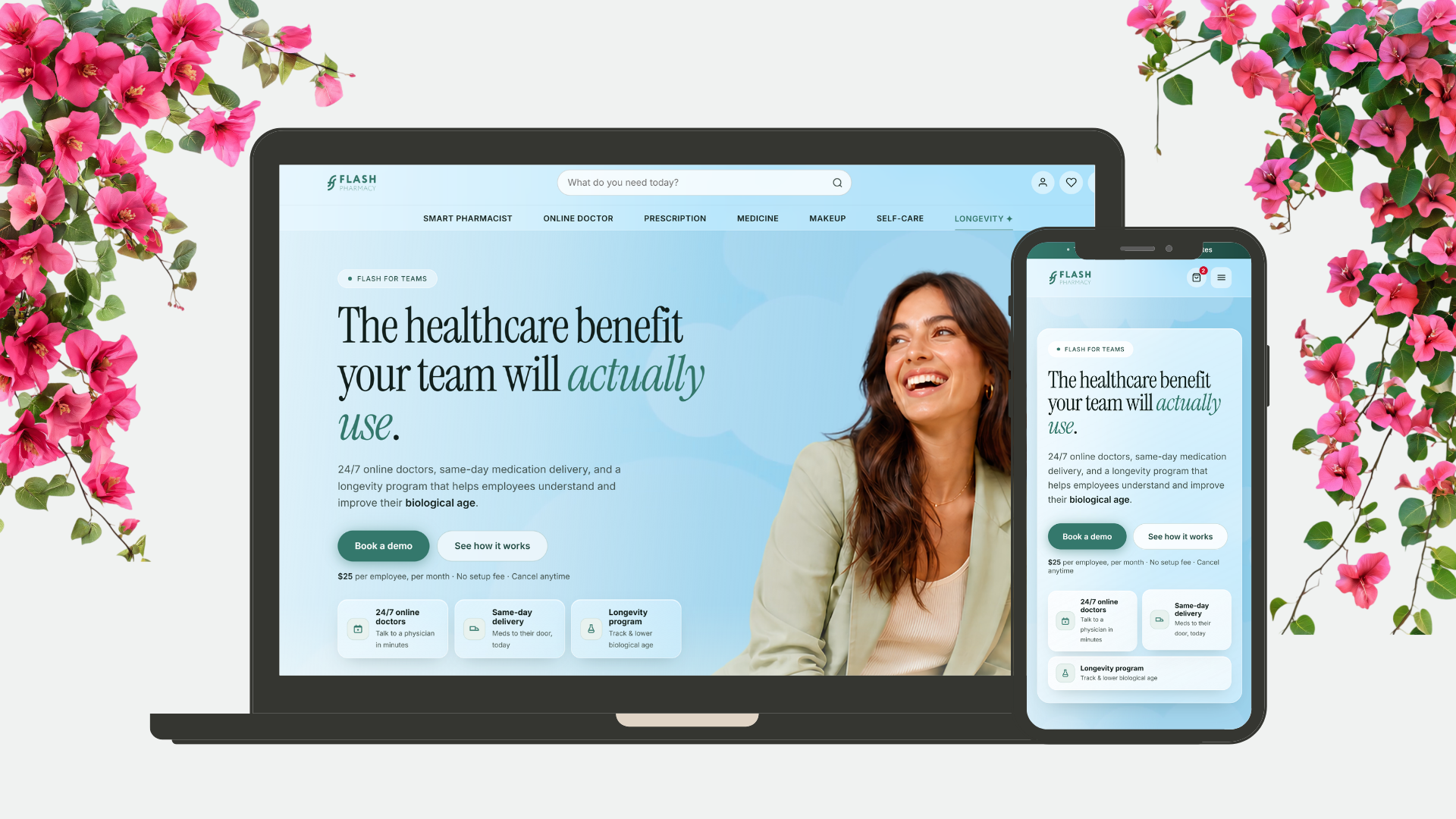 Flash Longevity product interface mockup