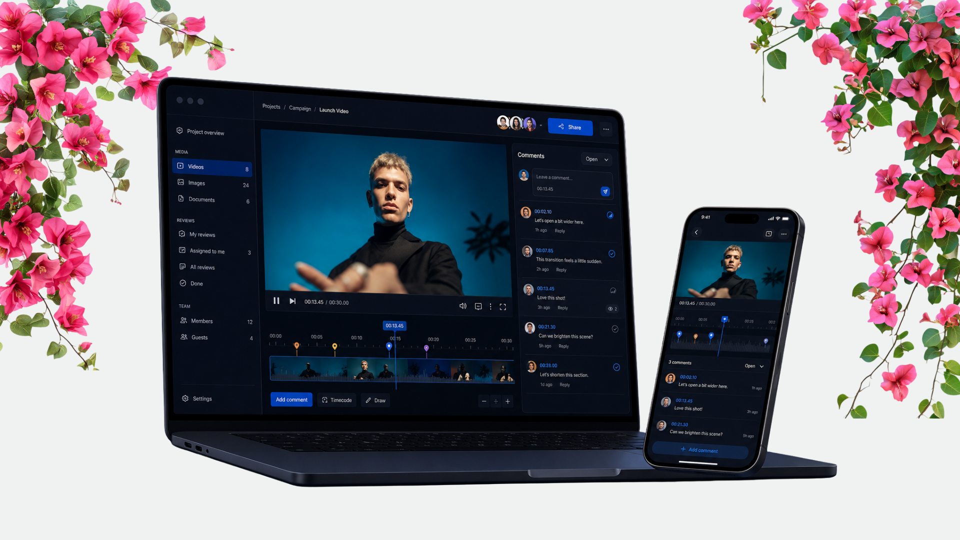 Huddle product interface mockup